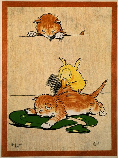 ネコとアヒルセシル・アルディン(1870-1935)によるドローイング。パリ、装飾美術 作： Cecil Charles Windsor Aldin
