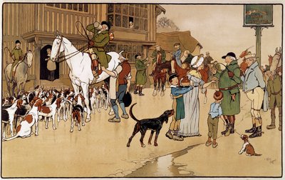 うさぎ狩りの途中で宿に立ち寄る。セシル・アルディン(1870-1935)の水彩画 作： Cecil Charles Windsor Aldin
