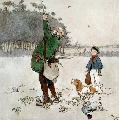 カモを撃つ戦闘機 セシル・アルディン（1870-1935）の水彩画 19世紀 個人蔵 作： Cecil Charles Windsor Aldin