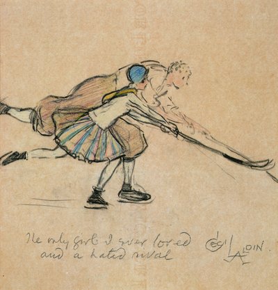 私が今まで愛した唯一の少女と憎しみのライバル（紙に色付きのクレヨン） 作： Cecil Charles Windsor Aldin