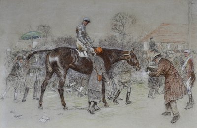 ブックメーカーが喝采を送る中、勝者を導くために 1920-25年頃（パステル画） 作： Cecil Charles Windsor Aldin