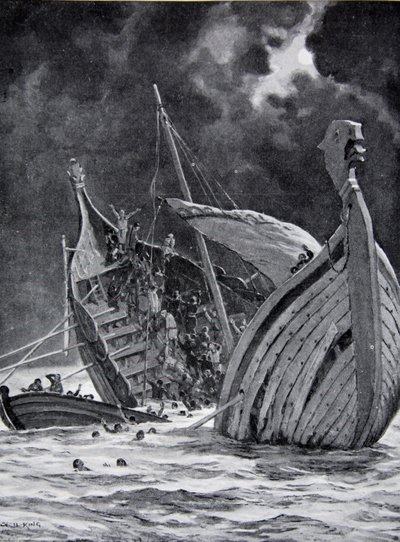 1120年の白船の喪失、「ハッチンソンのイギリス国民の物語」、1923年頃のイラスト 作： Cecil King