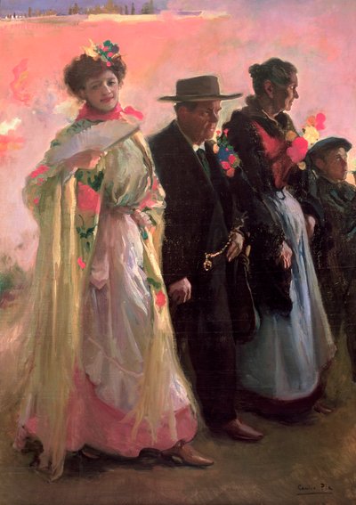 マドリードの常連客のお祝いに出席する村人 作： Cecilio Pla Gallardo