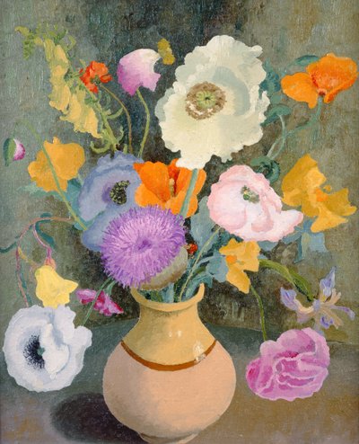 ポピーとスイートピー（キャンバスに油彩） 作： Cedric Morris