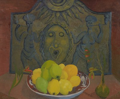 サセックスのファイアバック前の静物（キャンバスに油彩） 作： Cedric Morris