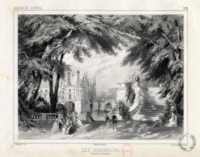 シュノンソー城の城と庭園、1836 年。 作： Celestin Deshayes