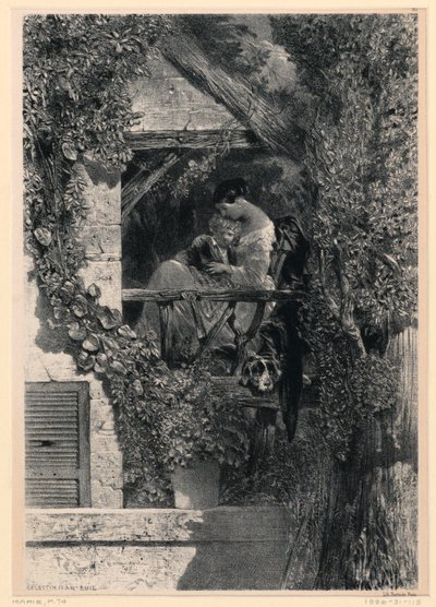 バルコニーの母と子 作： Celestin Francois Nanteuil