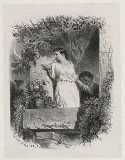 バルコニーで、1842年。 作： Celestin Francois Nanteuil