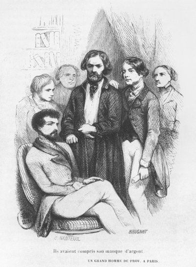 彼らは彼のお金の不足を理解しました、Honore de Balzacによる「Les Illusions perdues」からのイラスト 作： Celestin Francois Nanteuil