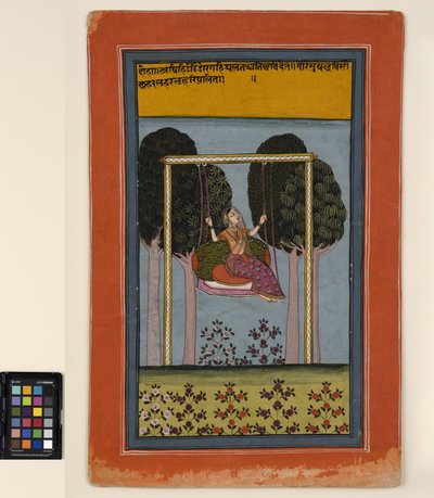 ブランコに乗る女性 1800年頃（不透明水彩、金、紙 作： Central Indian School
