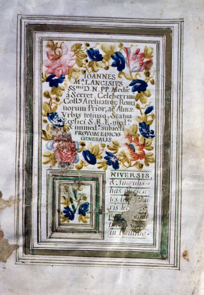 ジョバンニ・マリア・ランシシ（1654-1720）がローマで発行した医学学位証 作： Central Italian School