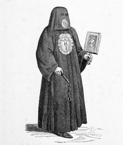 死の同胞団のメンバーは、クリストフォロ・ゲラが「De gli antichi et moderni di diverse parti del mondo」（ヴェネツィア刊）に写した木版画の後である。 作： Cesare (after) Vecellio