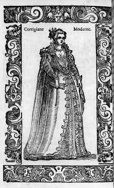 ルネッサンス：16世紀のローマの宮廷女官。チェーザレ・ヴェチェッリオ著「近代および古代の衣装」より抜粋 作： Cesare (attr. to) Vecellio