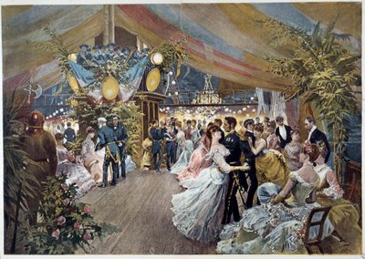 定期船の中での舞踏会 チェーザレ・デッティ（1847-1914）のイラスト 19世紀 パリ、カルナヴァレ美術館 作： Cesare Auguste Detti