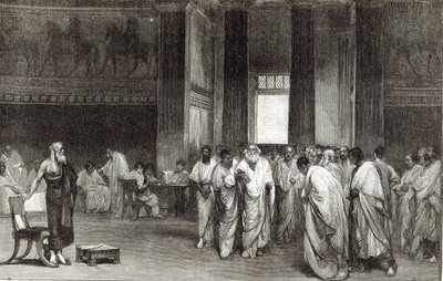 1891年の「余暇」からピュロスの平和の申し出を拒否するよう上院を説得したアピウスクラウディウス 作： Cesare Maccari