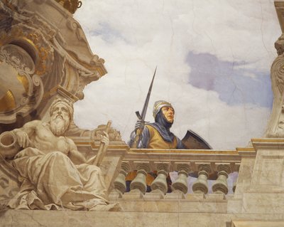 チェーザレ・マリアーニ（1826-1901）によるフレスコ画「イタリアの寓意」の詳細、ローマの財政宮殿「多数派の広間」の天井。イタリア 作： Cesare Mariani