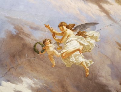 チェーザレ・マリアーニ（1826-1901）によるフレスコ画「イタリアの寓意」の詳細、ローマの財政宮殿「多数派の広間」の天井。イタリア 作： Cesare Mariani