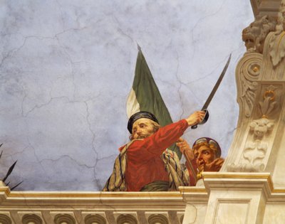 チェーザレ・マリアーニ（1826-1901）によるフレスコ画「イタリアの寓意」の詳細、ローマの財政宮殿「多数派の広間」の天井。イタリア 作： Cesare Mariani