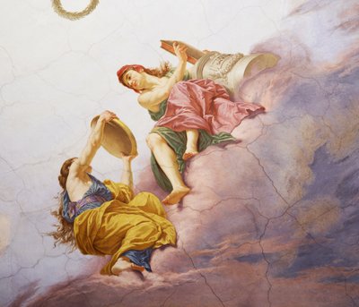 チェーザレ・マリアーニ（1826-1901）によるフレスコ画「イタリアの寓意」の詳細、ローマの財政宮殿「多数派の広間」の天井。イタリア 作： Cesare Mariani