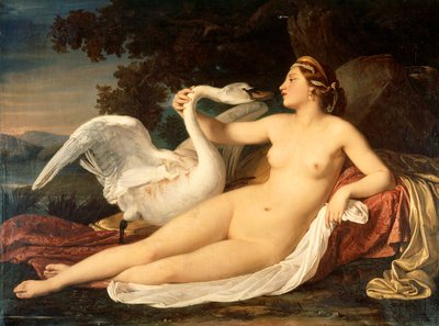 レダと白鳥、チェーザレ ムッシーニ (1804-1879) 作： Cesare Mussini