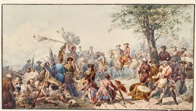 丘の上の英国の司令官と兵士 作： Cesare Provaggi