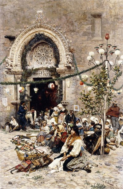 祭りの休息（キャンバスに油彩） 作： Cesare Tiratelli