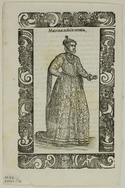 16世紀の書籍の木版画から93版「Habiti antichi e moderni」のリーフ 作： Cesare Vecellio