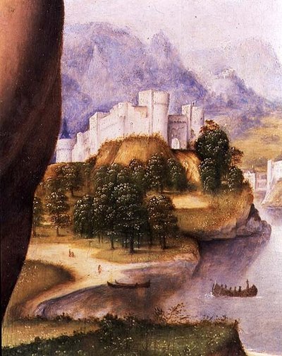 聖ジェローム、風景の細部（パネルに油彩）（112517の細部） 作： Cesare da Sesto