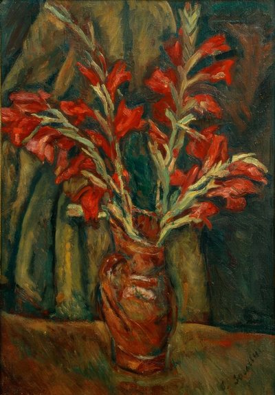 Ch。Soutine、花瓶に入った赤いグラジオラス 作： Chaim Soutine