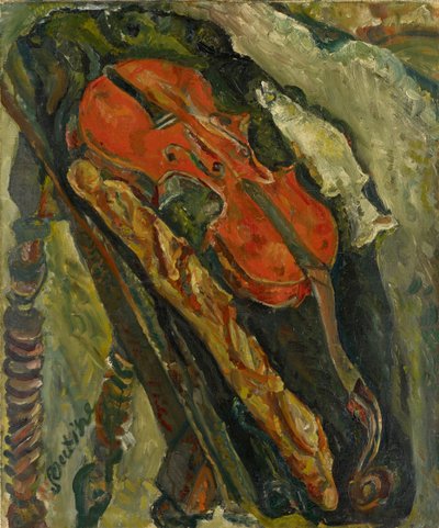 Nature morte au violon、pain et poissonバイオリン、パン、魚のある静物c。 1922年。 作： Chaim Soutine