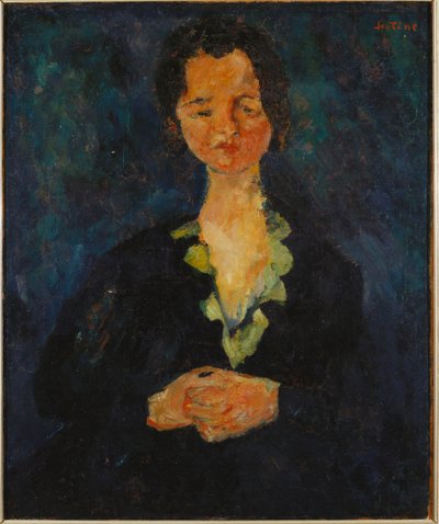青い背景の女性の肖像、1927 作： Chaim Soutine