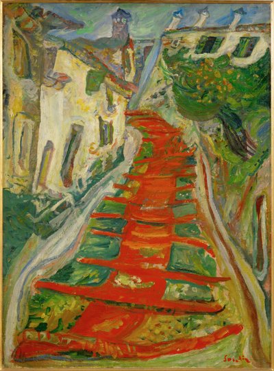 カーニュの赤い階段（キャンバスに絵画） 作： Chaim Soutine