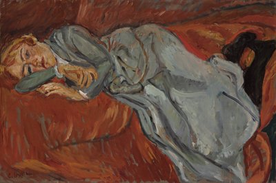 赤いソファに横たわっている女性。赤いソファに横たわる女1916年頃 作： Chaim Soutine
