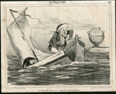 1850年頃のLe Charivari誌に掲載されたCham（1819-1879）のイラスト - 悪い水先案内人を持つジョインヴィル公爵 - 選挙、共和国大統領、Maritime Marine Nautique Balneaire - Thiers Adolphe, Francois d