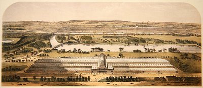 アッカーマン社発行の「大博覧会用建物鳥瞰図」。 作： Charles (after) Burton