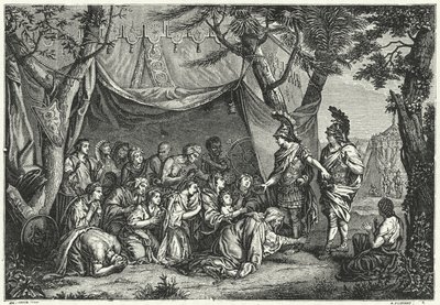 アレクサンダーの足元にいるペルシャの女王たち（エングレービング 作： Charles (after) Le Brun