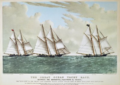 1866年のヘンリエッタ、ベスタ、フリートウイングによる大洋ヨットレース（Currier & Ives社刊 作： Charles (after) Parsons