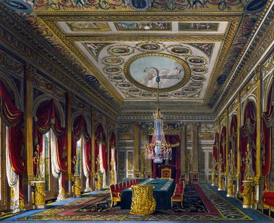 王座の間」 トーマス・サザーランド（1785-1838）のエングレーヴィング、チャールズ・ワイルド（1781-1835）のデザインに基づく、『王宮の歴史』より 作： Charles (after) Wild