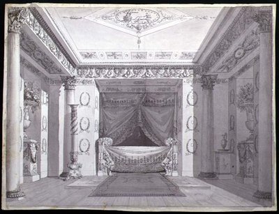 エンパイア・ベッドルームのデザイン」1810年頃（紙にペンとインク、水彩画） 作： Charles (attr. to) Percier