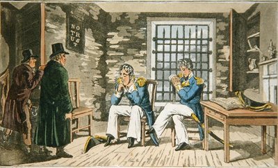 ジョン・ミットフォード（1782-1831）の「海軍におけるジョニー・ニューカムの冒険」からの図版（1818年、カラー・アクアチント）。 作： Charles (c.1797 1850) (after) Williams