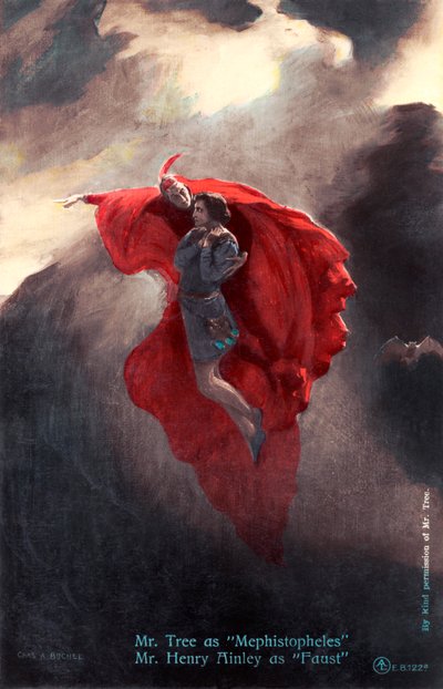ファウストを演じるヘンリー・エインリー（絵葉書） 作： Charles A. Buchel