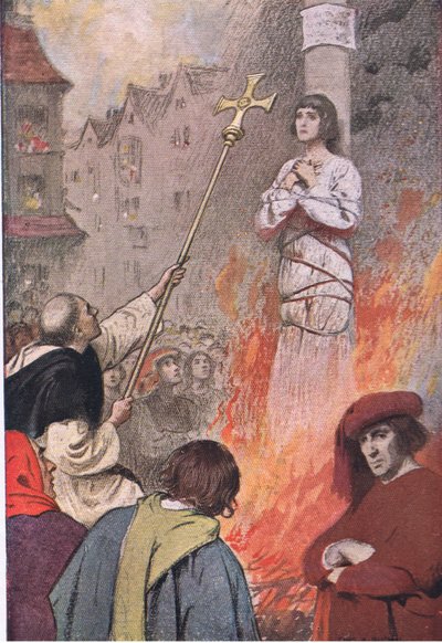 ルーアンの市場で、ジョージ・ハラップ社発行の「ジャンヌ・ダルクの物語」より 作： Charles A. Buchel