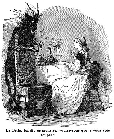 ジャンヌ・マリー・ルプリンス・ド・ボーモン夫人の物語「美とベテ」のイラスト、19世紀 作： Charles Albert dArnoux Bertall