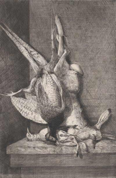 狩猟用の鳥とウサギを使ったハンティング トロフィー、1850～1900 年。 作： Charles Alphonse Deblois