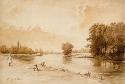 キュー近くのテムズ川（水彩） 作： Charles Andrew Sellar