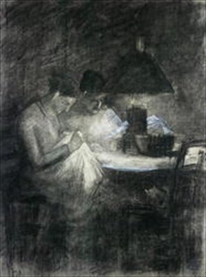 The Seamstresses（チャコール＆ホワイトチョーク） 作： Charles Angrand