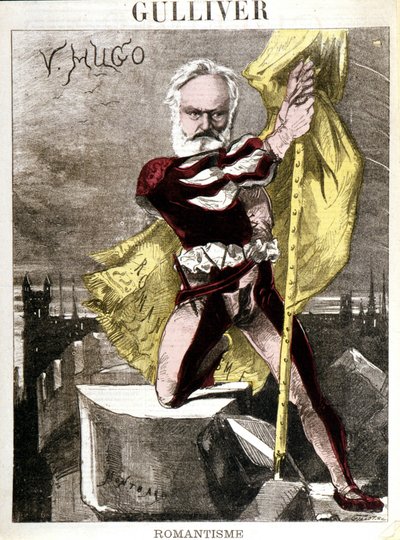 ジョルジュ・モンバール（1841-1905）によるヴィクトル・ユゴーの漫画。"ガリバー - ロマン主義" 作： Charles Auguste Loye
