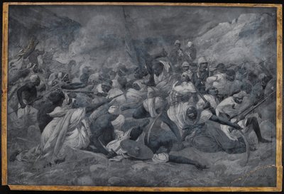 1883年11月5日、エル・オベイドにおけるヒックス・パシャ率いるエジプト軍とマフディ・ムハンマド・アフマド軍の敗北（グリザイユ水彩画 作： Charles Auguste Loye