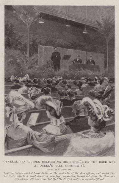 10月16日、クイーンズホールでボーア戦争に関する講義を行うベンビルジョエン将軍 作： Charles Auguste Loye