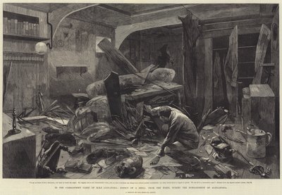 HMSアレクサンドラの司令官の小屋で、アレクサンドリアの爆撃中の砦からのシェルの効果 作： Charles Auguste Loye